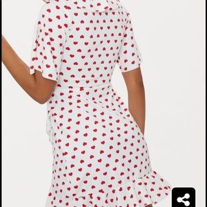 white heart print frill detail tea dress